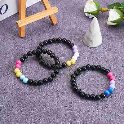 Acrylic Round Beaded Stretch Bracelet for Women BJEW-SW00066-02-1