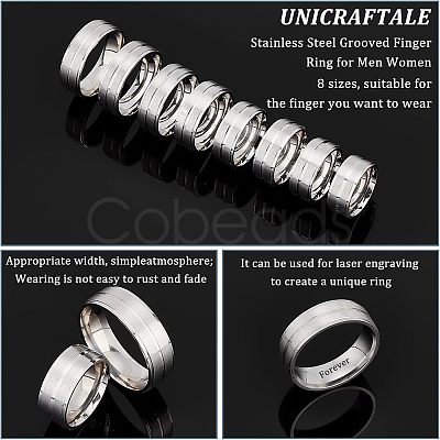 DICOSMETIC 16Pcs 8 Size 316 Stainless Steel Grooved Finger Ring for Men Women RJEW-DC0001-09A-1