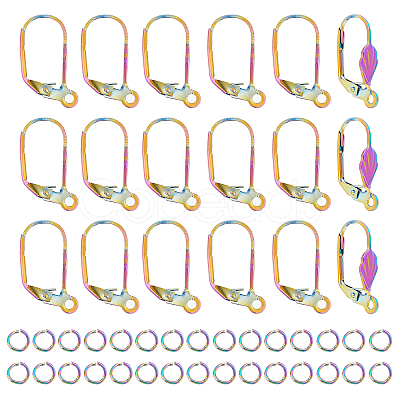 DICOSMETIC 50Pcs Rainbow Color 304 Stainless Steel Leverback Earring Findings DIY-DC0001-52-1