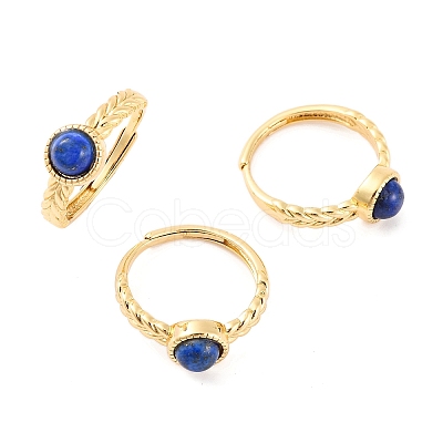 Round Natural Lapis Lazuli Adjustable Rings RJEW-Q817-03G-07-1