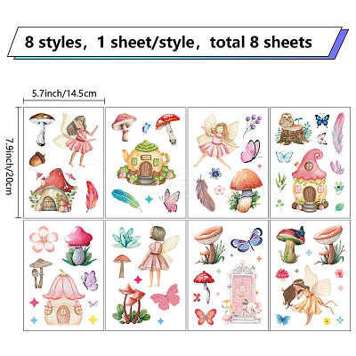 8 Sheets 8 Styles PVC Waterproof Wall Stickers DIY-WH0345-136-1