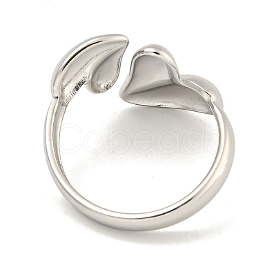 Non-Tarnish 304 Stainless Steel Heart Open Cuff Ring for Women X-RJEW-A043-31P-1