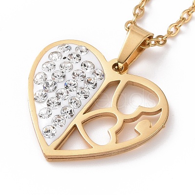 Crystal Rhinestone Heart Pendant Necklace with Vacuum Plating 304 Stainless Steel Chains for Women NJEW-E014-21G-1