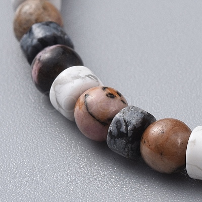 Natural Rhodonite & Howlite & Snowflake Obsidian Beads Stretch Bracelets BJEW-JB04697-03-1