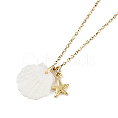 Summer Beach Shell Shape & Starfish Pendant Necklaces NJEW-B118-03G-07-1