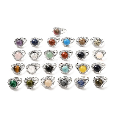 Natural & Synthetic Gemstone Adjustable Rings RJEW-P043-02P-1