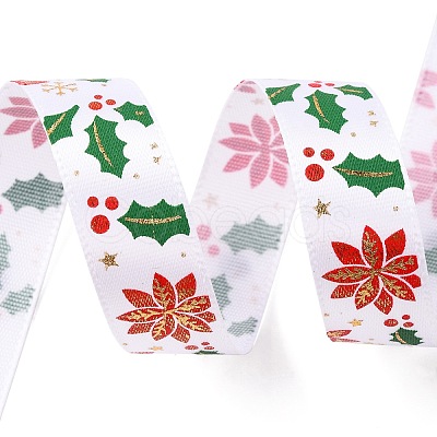 5 Yards Christmas Gold Stamping Polyester Printed Ribbon OCOR-A008-01G-1