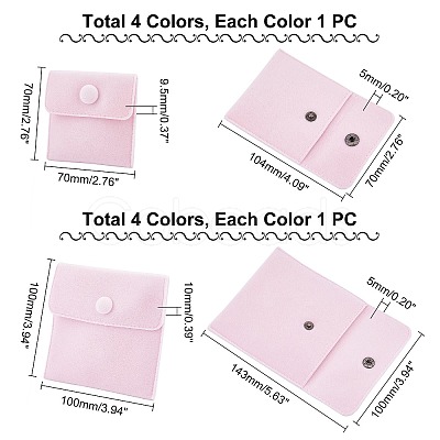 PandaHall Elite 8Pcs 8 Style Square Velvet Jewelry Bags TP-PH0001-17-1