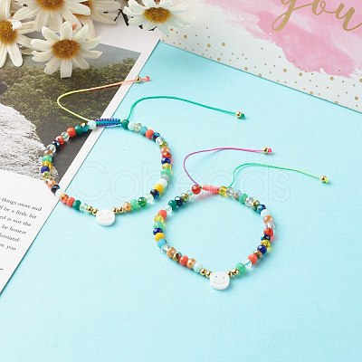 Electroplate Glass Nylon Thread Braided Bead Bracelets for Mom and Daughter BJEW-JB06359-03-1