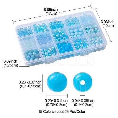 375Pcs 15 Style Blue Theme Transparent Crackle & Opaque Acrylic Beads OACR-YW0001-66-1