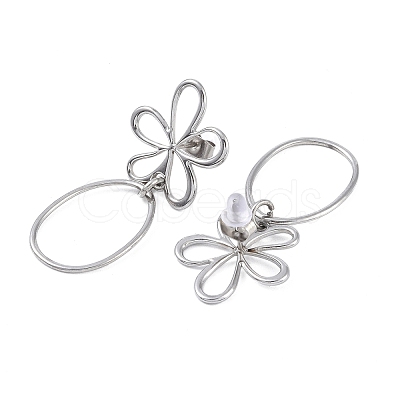 Non-Tarnish Hollow Flower 304 Stainless Steel Dangle Earrings EJEW-B052-01P-1