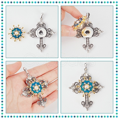 Nbeads 8Pcs 8 Style Alloy Rhinestone Hang Snap Base Pendants FIND-NB0003-52-1