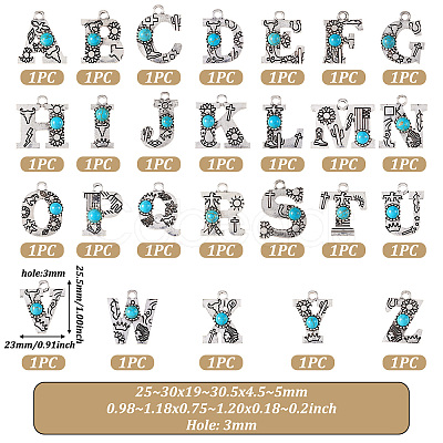 26Pcs 26 Styles Alloy Letter Pendants with Resin Imitation Synthetic Turquoise FIND-TA0003-70-1