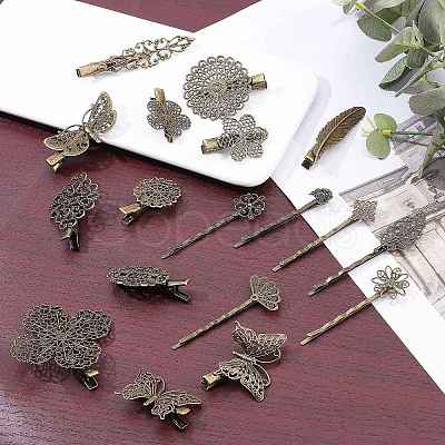 AHADERMAKER 18Pcs 18 Style Iron Flat Alligator Hair Clip Findings FIND-GA0001-78-1