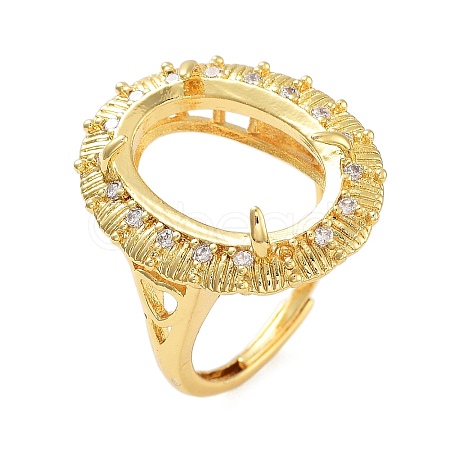 Rack Plating Oval Brass Micro Pave Cubic Zirconia Adjustable Ring Components KK-Q819-14G-1