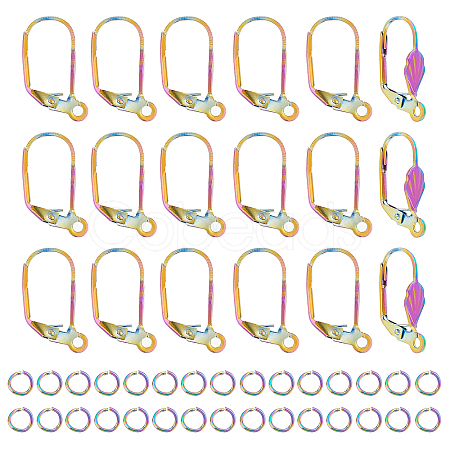 DICOSMETIC 50Pcs Rainbow Color 304 Stainless Steel Leverback Earring Findings DIY-DC0001-52-1
