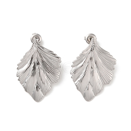 Non-Tarnish Leaf 304 Stainless Steel Stud Earrings for Women EJEW-L272-034P-03-1