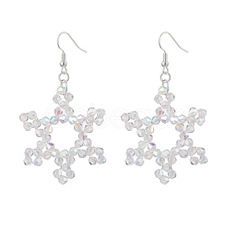 Snowflake Glass Dangle Earrings EJEW-TA00474-1