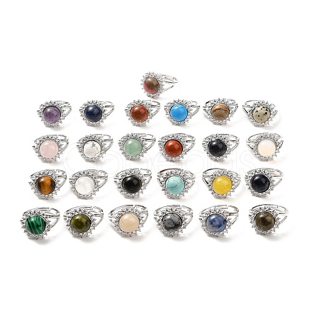 Natural & Synthetic Gemstone Adjustable Rings RJEW-P043-02P-1