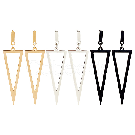 ANATTASOUL 3 Pairs 3 Colors Alloy Hollow Out Triangle Dangle Stud Earrings for Women EJEW-AN0003-03-1