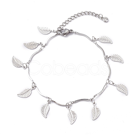 304 Stainless Steel Leaf Charm Bracelets BJEW-JB05958-04-1