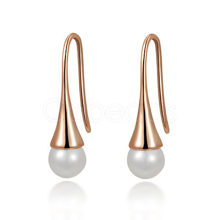 Real Rose Gold Plated Eco-Friendly Alloy Pearl Dangle Earrings EJEW-AA00251-RG-1