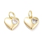 Brass Micro Pave Cubic Zirconia Charms, with Jump Ring, Heart, Real 18K Gold Plated, 9.5x9.5x3mm, Hole: 3mm