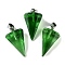 Spray Painted Glass Pendants, with Platinum Iron Loop, Cone, Green, 26.5x15.5x13.5mm, Hole: 7.5mm