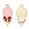 Alloy Enamel Pendants, Light Gold, Lollipop, Pink, 24x11.5x2mm, Hole: 2mm