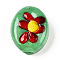 Handmade Lampwork Beads, Oval with Flower, Medium Sea Green, 18.5~20x15.5~16.5x7.5~10mm, Hole: 1.2~1.5mm