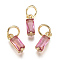 Brass Micro Pave Cubic Zirconia Charms, Long-Lasting Plated, with Jump Ring, Real 18K Gold Plated, Rectangle, Hot Pink, 10x3x3mm, Hole: 3mm