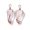 Natural Quartz Crystal Copper Wire Wrapped Big Pendants, Rock Crystal Faceted Cone Charms, Rose Gold, 50~50.5x16.5x18~19mm, Hole: 8x3.5~4mm
