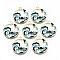 Chinese Style Alloy Pendants, with Enamel, Flat Round with Wave, Cadmium Free & Lead Free, Black & Blue, Light Gold, 28x25x1.5mm, Hole: 2mm