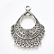 Tibetan Style Alloy Links, Chandelier Components, teardrop, Lead Free & Cadmium Free, Antique Silver, 36x26x3mm, Hole: 1mm and 2mm, inner measure: 12x11mm, about 167pcs/500g