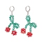 Glass Braided Cherry Long Dangle Leverback Earrings, Platinum Plated Brass Jewelry for Women, Colorful, 60mm, Pin: 0.8mm