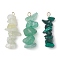 Gradient Color Natural Green Aventurine & Natural Prehnite & Natural Malachite Chip Beaded Pendants, with 304 Stainless Steel Loops, Golden, 28~34x7~10x7~10mm, Hole: 2x3mm, 3pcs/set