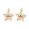 Brass Micro Pave Clear Cubic Zirconia Pendants, with Jump Rings and Enamel, Cadmium Free & Lead Free, Real 18K Gold Plated, Long-Lasting Plated, Star with Eye, Red, 17.5x16x2mm, Hole: 3mm