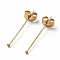 Ion Plating(IP) 304 Stainless Steel Flat Head Pins, with Ear Nuts, Real 18K Gold Plated, 25x0.7mm, Head: 1.4mm