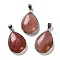 Synthetic Strawberry Quartz Pendants, Rack Plating Brass Teardrop Charms, Platinum, Long-Lasting Plated, Lead Free & Cadmium Free, 30x19.5x6~7mm, Hole: 4x5mm