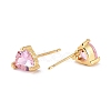 Dainty Heart Pink Cubic Zirconia Stud Earrings for Her EJEW-C002-11G-RS-2