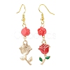 3 Pairs 3 Style Red Alloy Enamel Charms & Rose Beaded Dangle Earrings EJEW-JE05031-04-5