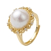 Flower Natural Pearl Adjustable Rings RJEW-P113-03G-1