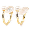 Natural Pearl Teardrop Open Cuff Ring with Clean Cubic Zirconia RJEW-K090-01G-1