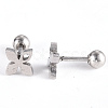 Tarnish Resistant 201 Stainless Steel Flower Barbell Cartilage Earrings EJEW-R147-26-4