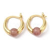 Natural Strawberry Quartz Round Beaded Hoop Earrings EJEW-A099-03G-02-2