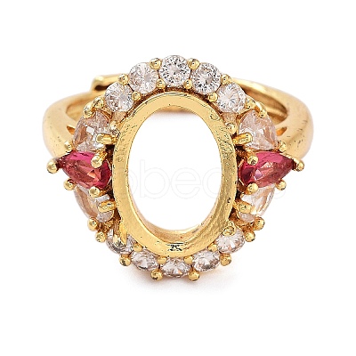 Rack Plating Oval Brass Micro Pave Cubic Zirconia Adjustable Ring Components KK-Q819-15G-01-1