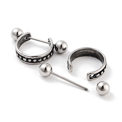 Textured 316 Surgical Stainless Steel Shield Barbell Hoop Earrings EJEW-Z050-51AS-1