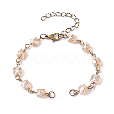 Square Faceted Glass Beaded Link Chain Bracelet Making AJEW-JB01150-49-1