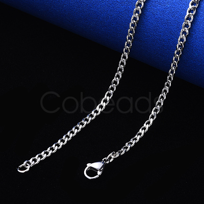 Non-Tarnish Men's 304 Stainless Steel Cuban Link Chain Necklace NJEW-S420-002P-1