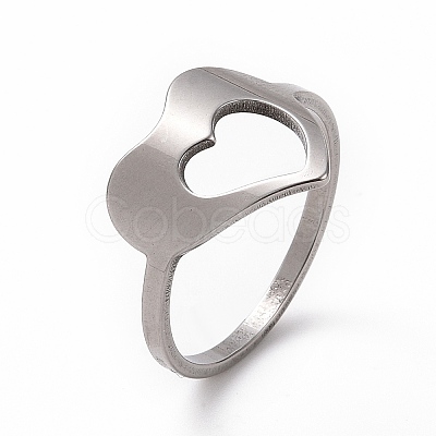 Non-Tarnish 201 Stainless Steel Heart Finger Ring RJEW-J051-12P-1